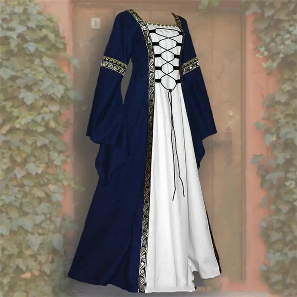 

New Women's Fashion Vintage Celtic Long Sleeve Medieval Dress Floor Length Renaissance Gothic Cosplay Halloween Costume Dress