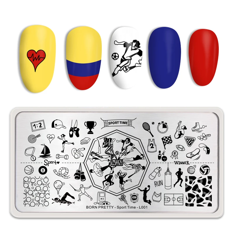 

BORN PRETTY Rectangle Nail Stamping Plate Sport Time Basketball Bowling Image Stamp Painting Nail Art Design Tools L001