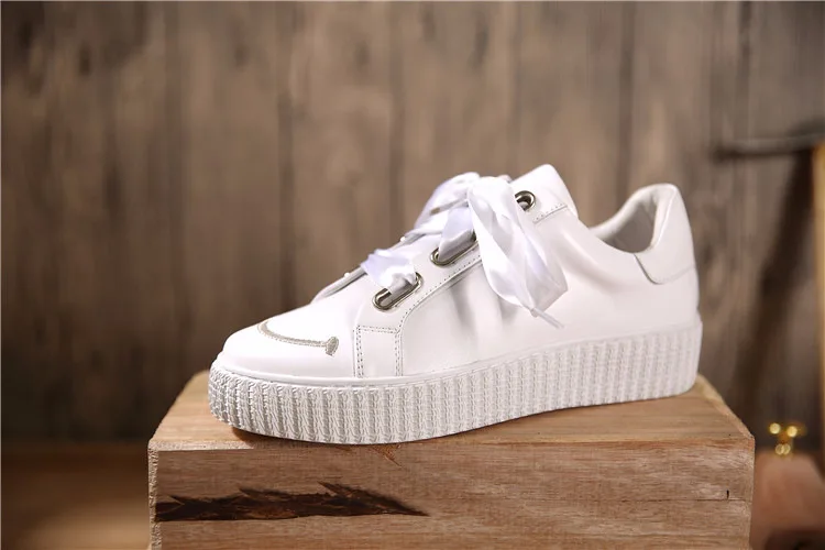 

Free shipping white soft real genuine leather round toe british style shoes women sneaker shoes square shoe holes