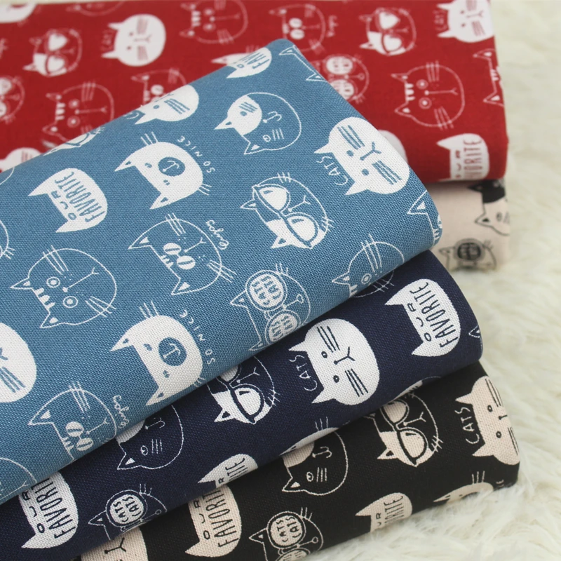 

half yard Taiwan import cotton linen cat print fabric, handmade DIY patchwork quilting bag cloth CR-A289