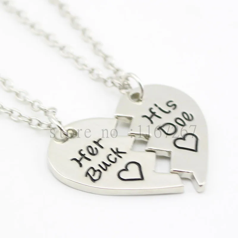 Новое поступление 2016, ожерелье и цепь с изображением разбитого сердца, ювелирные изделия «Her Buck надпись «His Doe», свадебные подарки для парня в стране, рождественский подарок для мужа