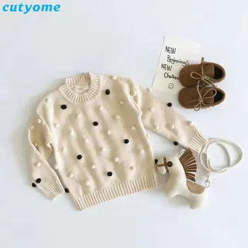

Baby Pullover Sweater For Kids Girls Boys Long Sleeve Pom Pom Cardigan Warm Clothing For Children Christmas Sweaters Outerwear