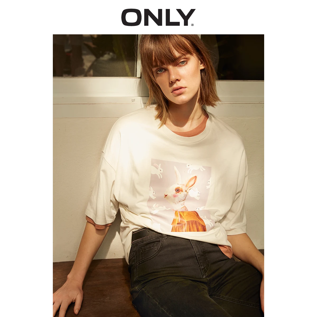 

ONLY Spring and Summer Women's Loose Fit Round Neckline Elbow Sleeves T-shirt |119101631