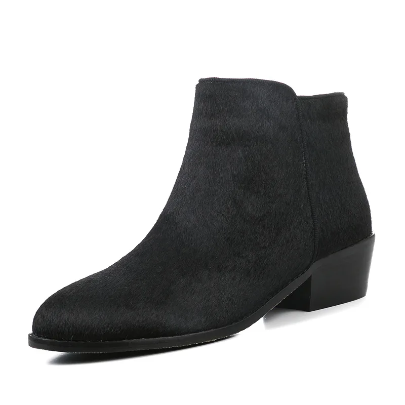 

2018 horsehair plus velvet Martin boots female with short boots with thick pointed boots
