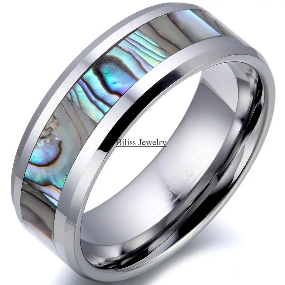 8mm Comfort Fit Top Quality Tungsten Carbide Ring with Abalone Inlay Men