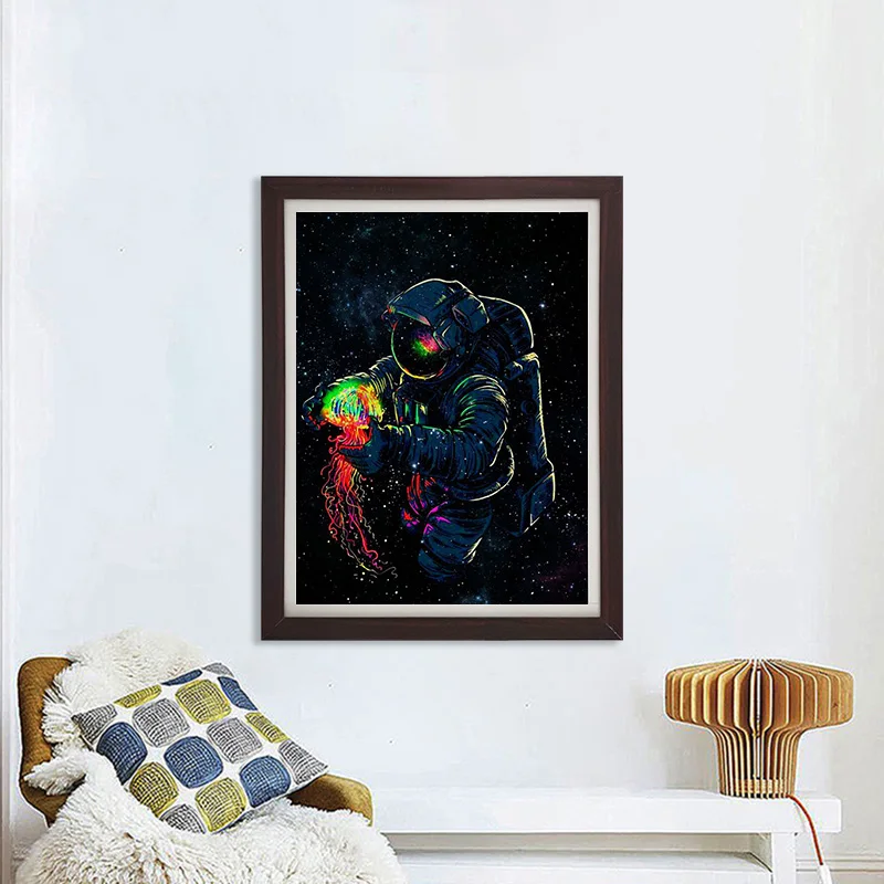 

Diamond Rhinestones Diamond Embroidery Full Circular Diamond Painting Space Astronaut Cross Stitch Resin Drill Home Decoration