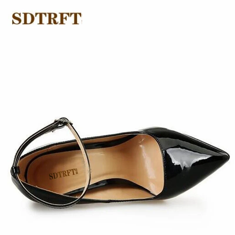 SDTRFT US9-14 15 16 17 18 Spring Gold Bottoms Patent Leather shoes Red Ankle Strap Pointed Toe Wedding pumps Crossdresser Mujer