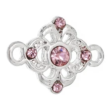 DoreenBeads разъемы из цинкового сплава фурнитура цветок Серебряный цвет полый светильник розовые стразы 18 мм(6/") x 13 мм(4/8"), 2 шт