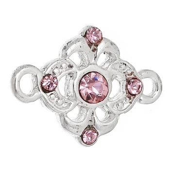 

DoreenBeads Zinc alloy Connectors Findings Flower silver color Hollow Light Pink Rhinestone 18mm(6/8")x 13mm(4/8"),2 Pieces