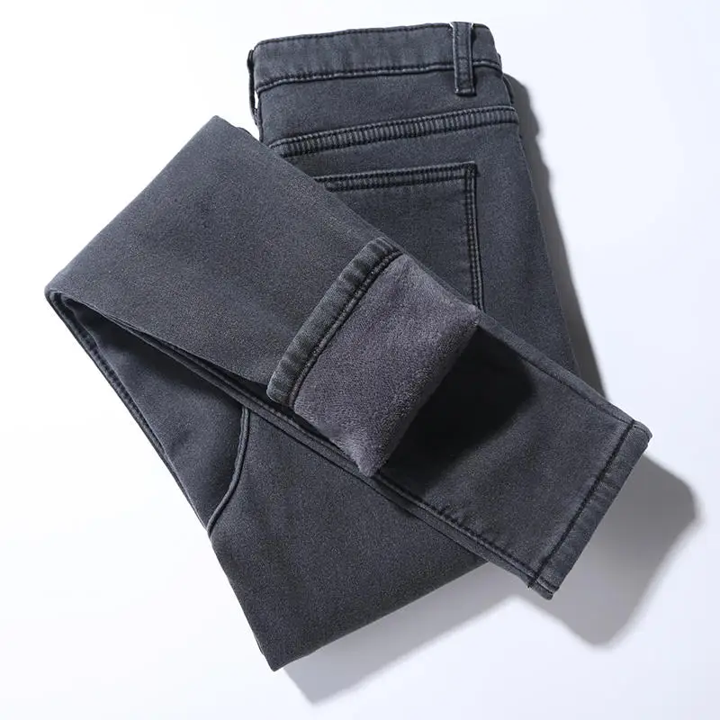 

Plus Velvet Jeans Women High Waist Winter Denim Pants Boyfriend Jeans For Women Streetwear Plus Size Warm Black Lady Jeans Q1705