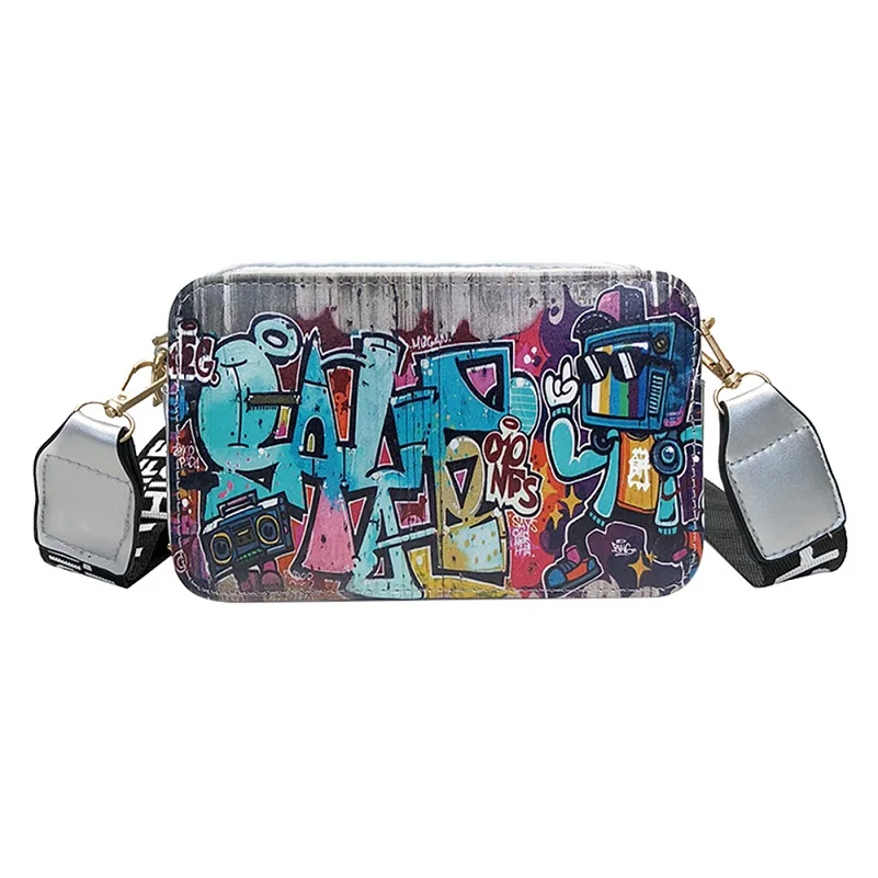 Уличная Сумочка с граффити, женская сумка-мессенджер из искусственной кожи, мини сумка на молнии, модная сумка на плечо с толстым ремешком, Женская шикарная сумка
