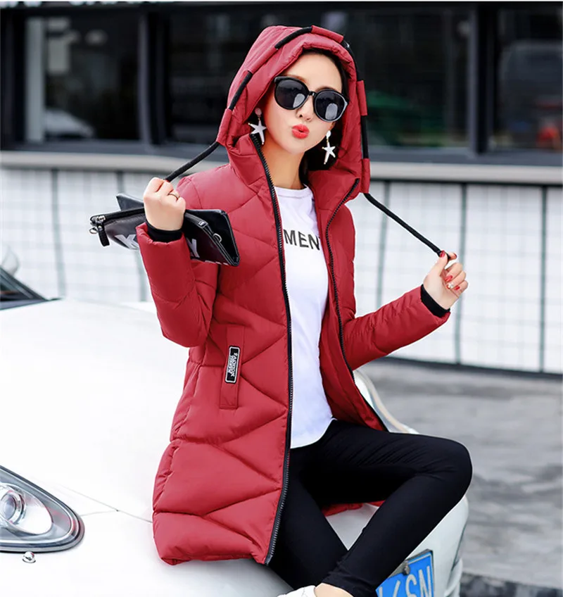 AYUNSUE Parkas Mujer Invierno, зимнее пальто для женщин, теплые толстые куртки, тонкая женская парка средней длины с капюшоном, Abrigo Mujer WXF394