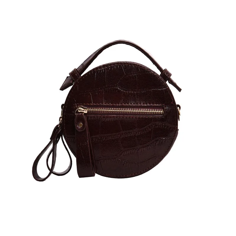 

2018 new fashion retro style simple stone pattern round bag female simple versatile messenger bag.