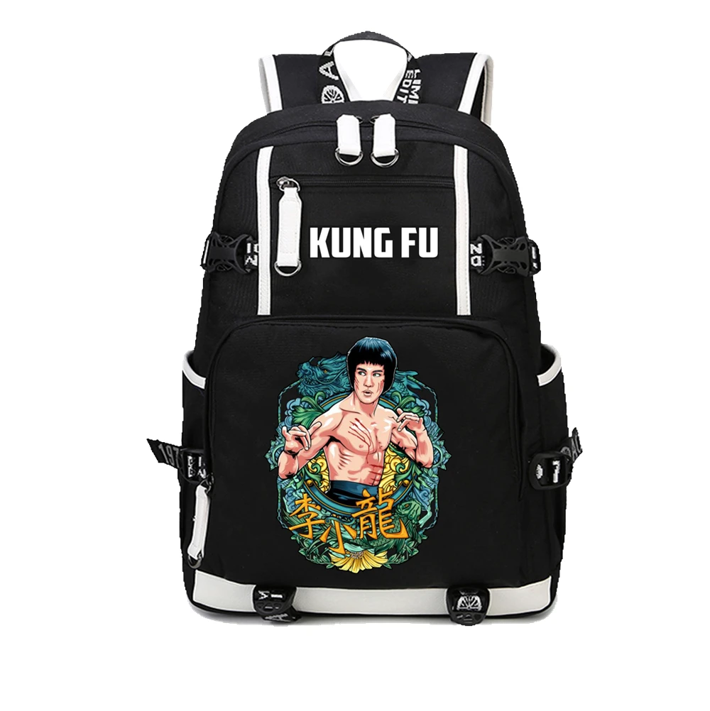 

China Kung Fu Printing Cartoon Canvas Backpack Bruce Lee Backpack For teenagers Student bookbag Shoulder bag Laptop Rucksack