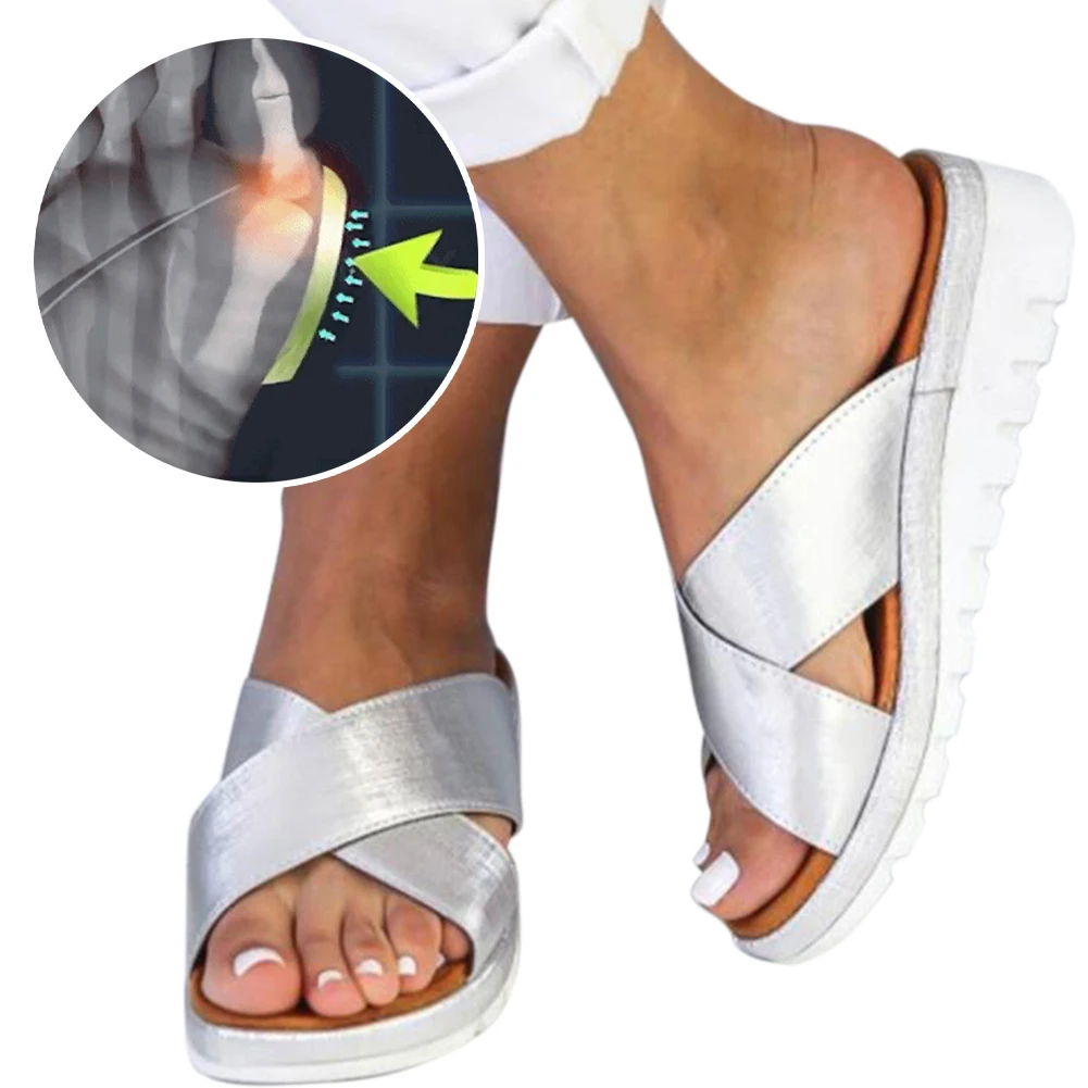 

Solid Summer Women Slipper PU Leather Fashion Holiday Comfortable Simple Casual All- Cross Open Toe Flat Heel Non Slip