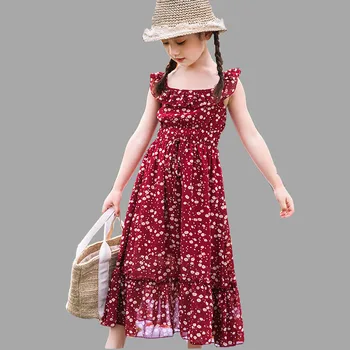 

Girls' Clothes 2019 Summer Chiffon Sweet Vest Dresses Pretty Baby Girls Long Polka Dot Dresses Student Fashion Ball Dress 6-14 Y