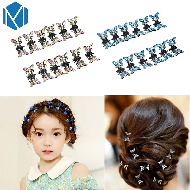 12 Pcs/Set Fashion Women Crystal Hairpins Mini Butterfly Barrettes for