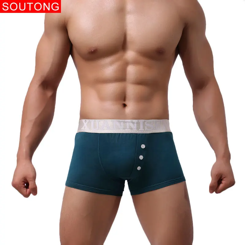 

Soutong Brand Men Boxers Sexy Man Underwear Panties Solid Cotton Brand Boxer Button Decorated Underpants Popular Shorts