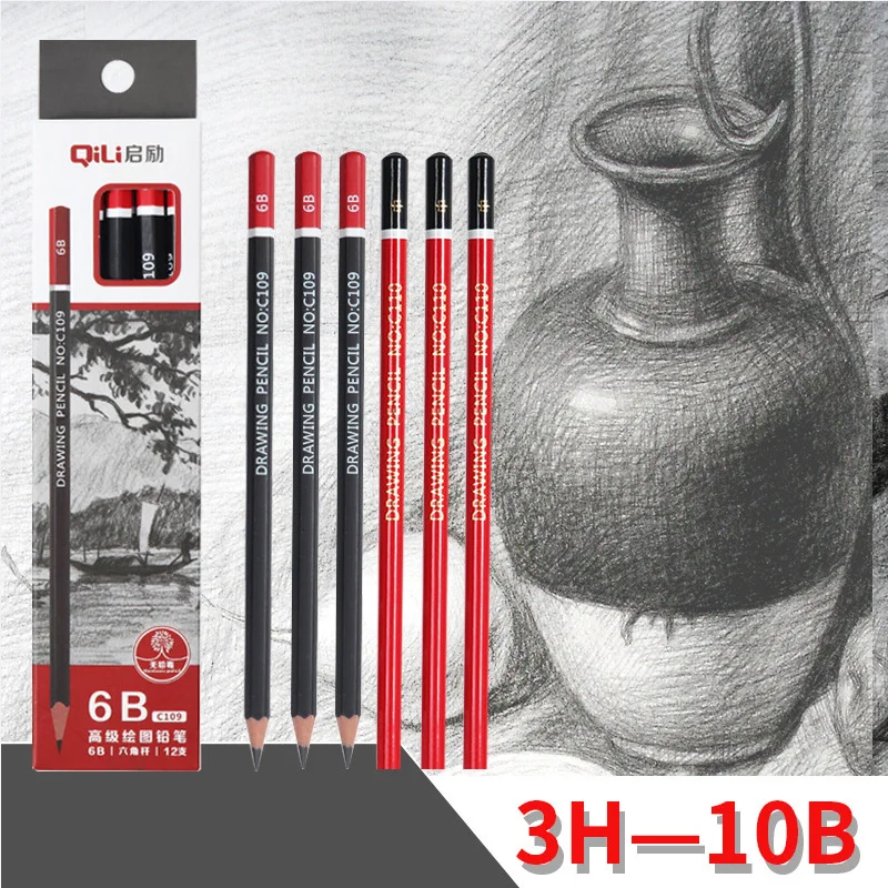 

12 Pcs Sketch Pencil Set Art 2B HB Pencils for Drawing Safe Non-toxic Standard Pencils Professional Office School Pencil 3H-10B