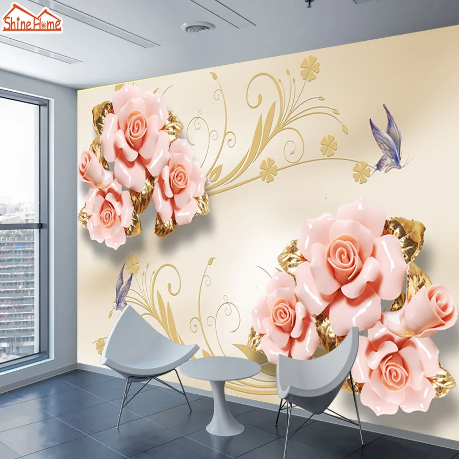 

ShineHome-Large Customized Flower Peony Embossed Wallpaper 3d Wall Murals Rolls Paper Non Woven Wallpapers for 3 d Living Room