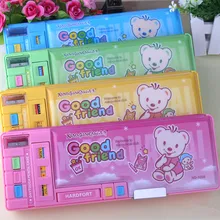 3208 multifunctional stationery box pencil box double faced big function large capacity 4 colors