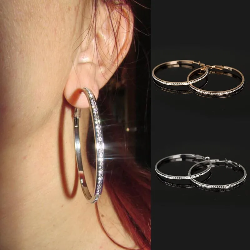 

Simple Crystal Hoop Earings With Rhinestone Silver Gold Golor Shiny Circle Earrings For Women Jewellery Circle Earrings