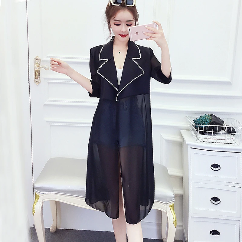 2019 Summer Long Jacket Womens Vintage Loose Chiff