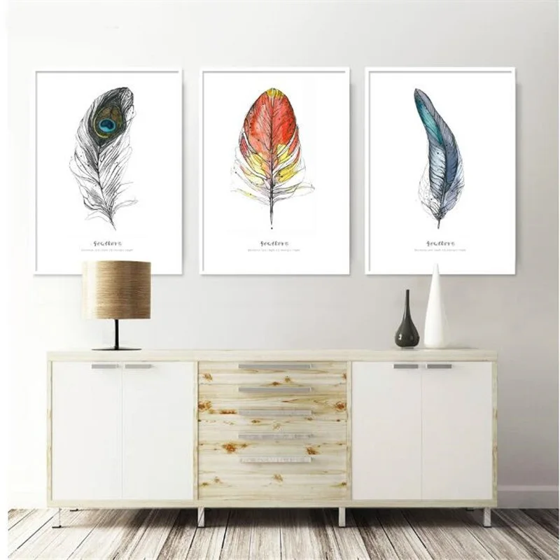 Buy Unframed 3 Panel Colorful Feather Canvas Art Print