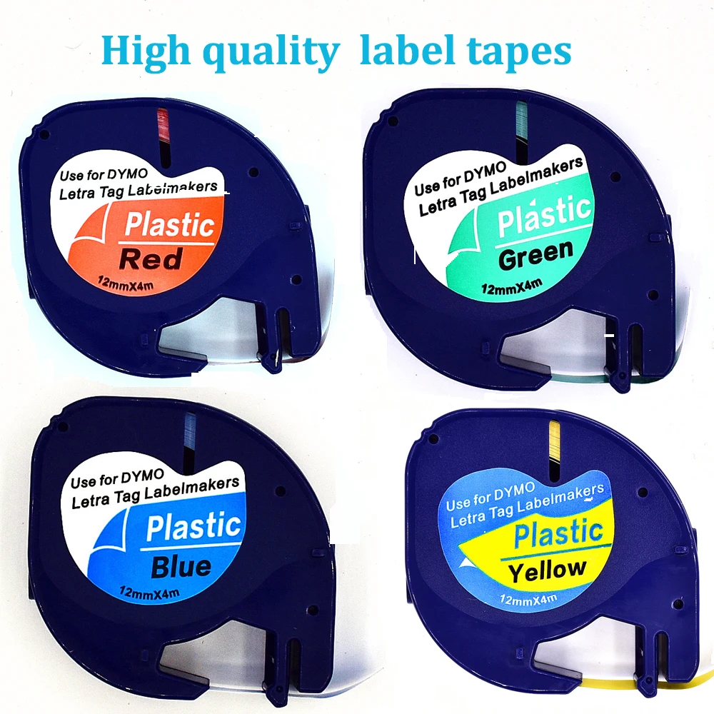4PK Compatible for Dymo LT 1/2'' Plastic LetraTag Refill Color Label Tapes 91332