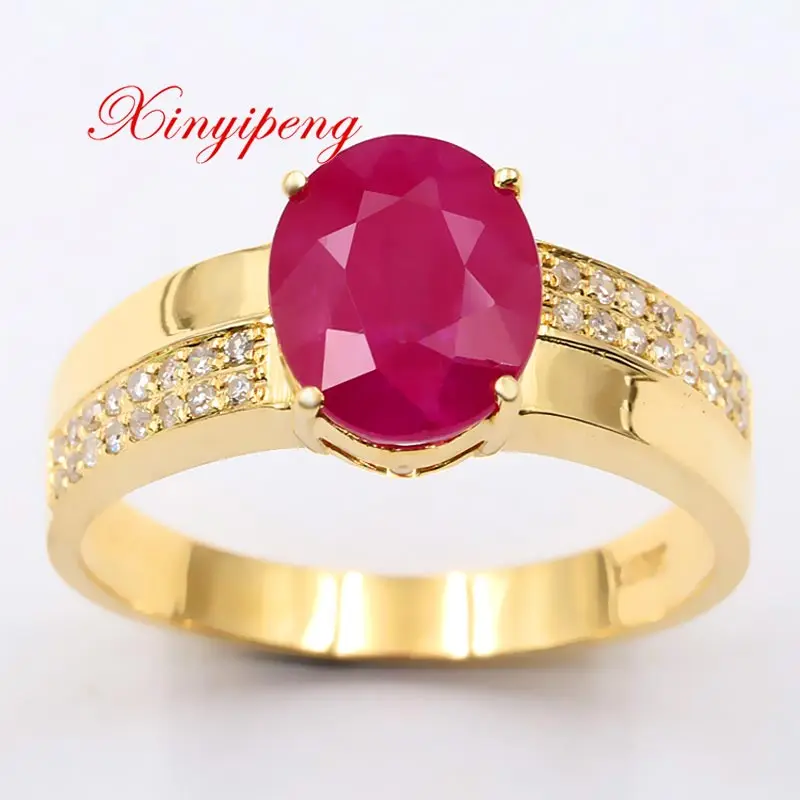

Xin yi peng 18 k yellow gold set with 2 carat natural ruby ring, woman ring with diamonds, engagement anniversary gift