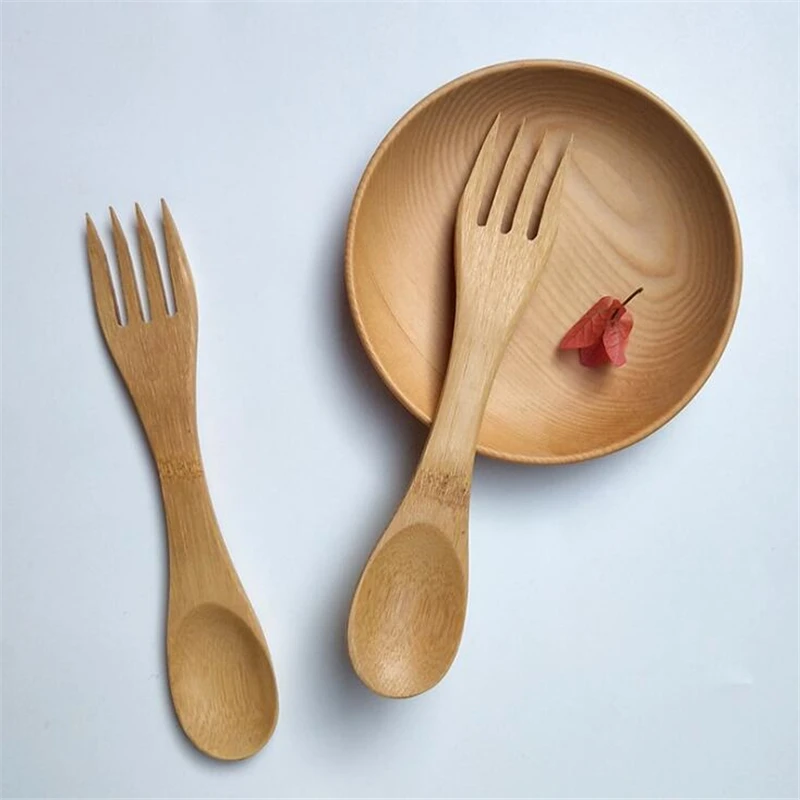 Multifunction Solid Wooden Spoon Forks Set Stirring Scoop Coffee Tableware Natural Wood Cutlery Tea Spoons | Дом и сад