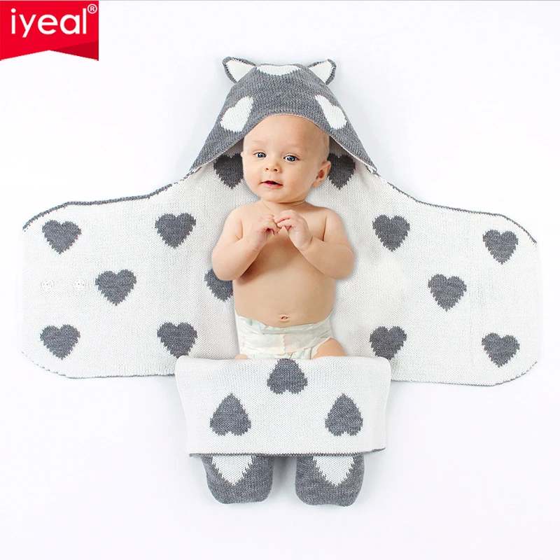 

IYEAL Baby Blankets Newborn Swaddle Baby Knitted Blanket For Kid Love Pattern Cartoon Bear Infant Toddler Bedding Swaddling