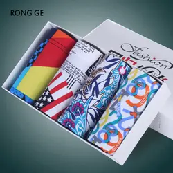 Rongge mens underwear боксер мужской 4 шт./лот хлопка печати Мягкая дышащая мужская нижнее белье L XL XXL XXXL нет подарочной коробке k01-05