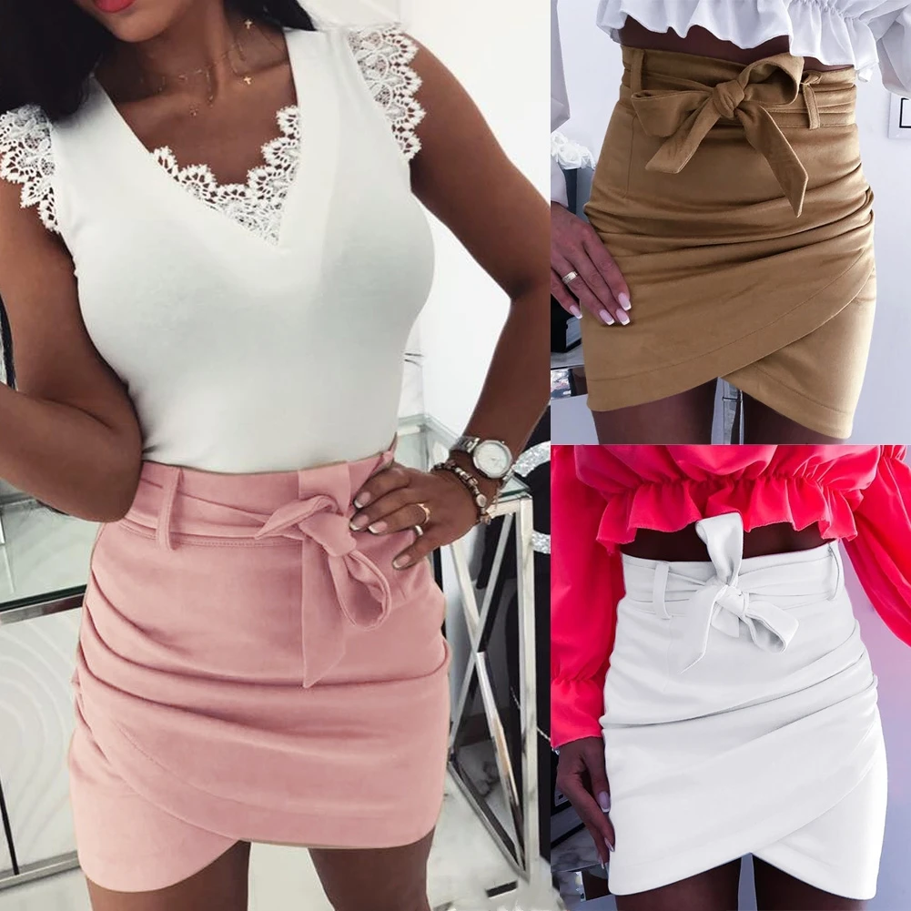 

Women Mini Bodycon Mini Skirt High Waist Skater bandage Sexy Club Skirts Casual Lady Short Skirt Solid Color Fashion