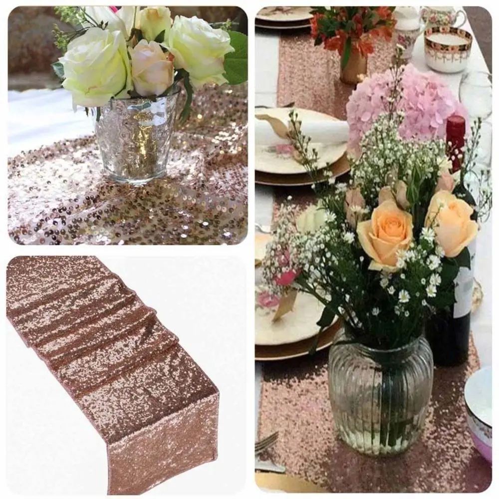 

30x180/275/300cm Large Size Sequin Table Runner Wedding Party Table Decorations Table Runner Gold Silver Rose Gold Champagne 1pc
