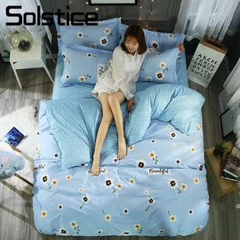 

Solstice Home Textile Sky Blue Bedding Set Floral Duvet Quilt Cover Pillowcases Flat Sheet Girl Kid Teenage Bed Linen Queen Twin