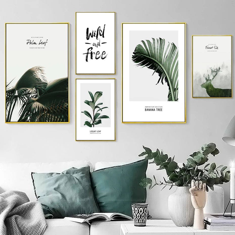 

Green Leaves Abstract Deer Fog Forest Wild and Free Wall Art Canvas Painting Wall Prints Posters Pictures Living Room Home Decor