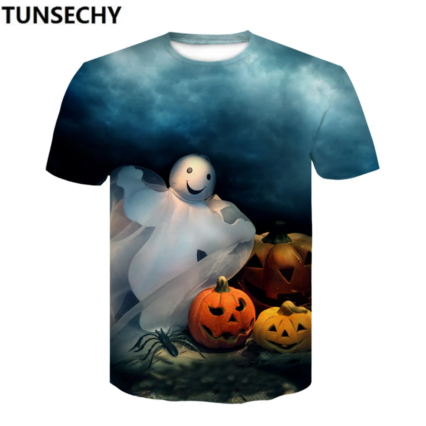 

TUNSECHY Halloween compression tight T-shirt summer round collar short sleeve men and women Pumpkin T-shirt Free transportation