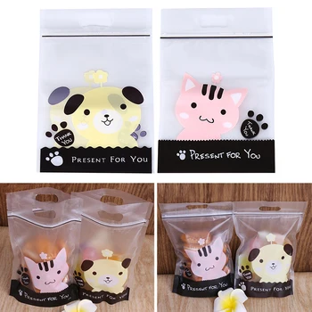 

50Pcs For Food Tea Candy Baking Stand Up Cute Cat Dog Frosted Cookie Zip Lock Bag Plastic Packaging