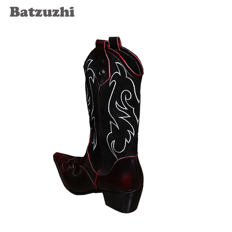 Batzuzhi 2018 зимние мужские ботинки в стиле рок длинные высокие с вышитыми цветами