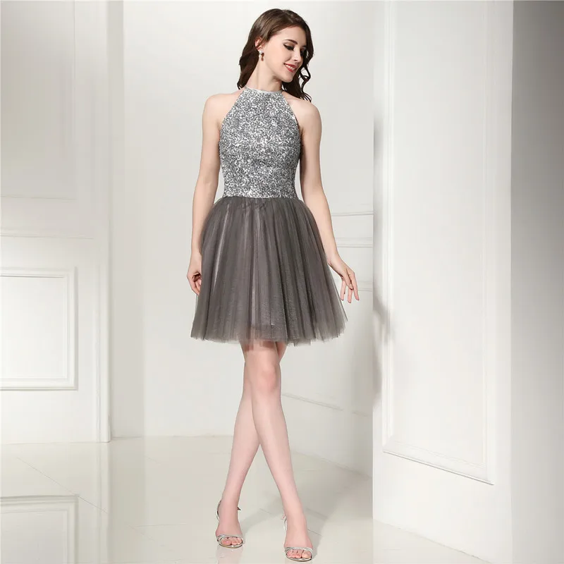 Purple Cocktail Dresses 2017 A Line Halter Short Prom Dresses Luxury