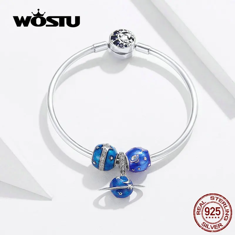 

WOSTU 100% 925 Stelling Silver Blue Planet Bracelet Charms Beads Original DIY Bracelet & Bangle For Women Fashion Jewelry FIB826