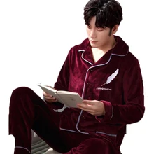 Fashion Brand Luxury Winter Pajamas Men Sleepwear Thick Warm Coral Fleece Mens Pajama Set Male Nightwear Leisure Home Clothing