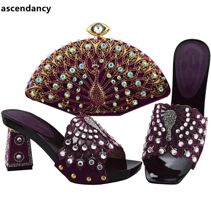 

Latest Design African Women Wedding Shoes and Bag Set Decorated with Appliques Woman Italian Shoes and Bags Set Party Pumps
