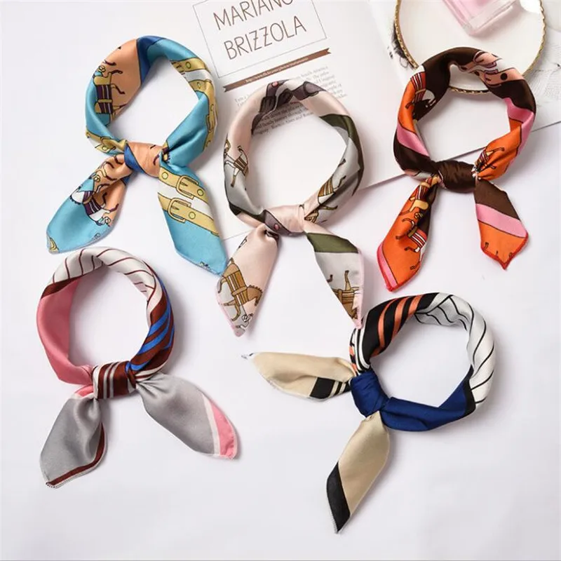 Satin Silk scarf women 50x50 new 2018 small squares Joker decorative multi-functional hair ribbon Women scarves choker neck tie