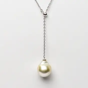 

12.7*11.1mm Cream South Sea Pearl Necklace 925 Sterling Silver Adjustable