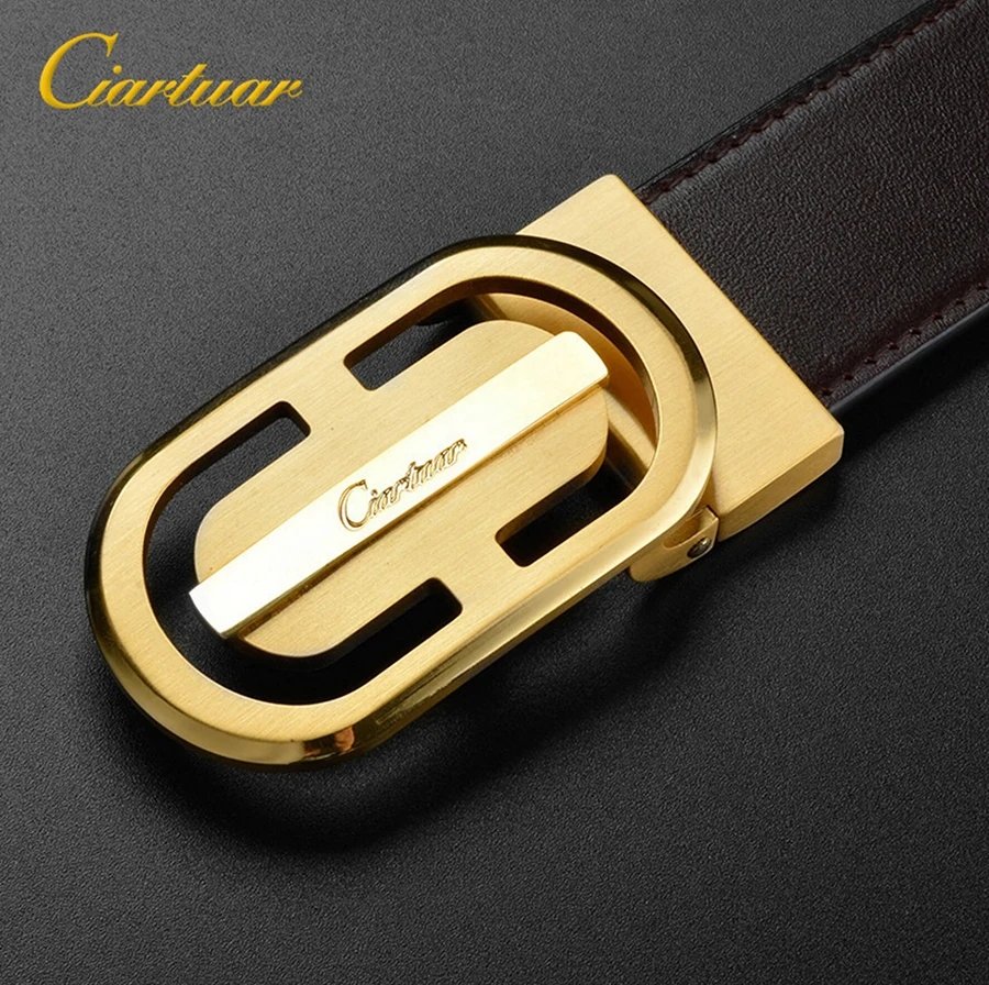 

2019 ciartuar new design quality men belt genuine leather strap trousers first layer cow skin gold sliver buckle free shipping