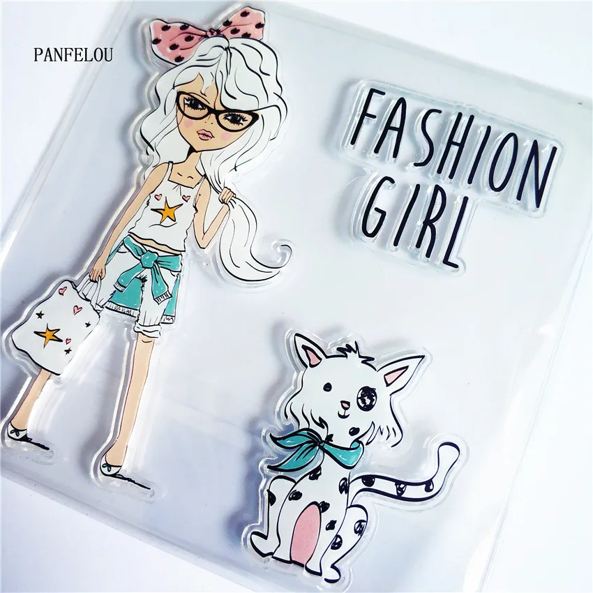 PANFELOU Walk the dog girl прозрачные силиконовые резиновые штампы мультфильм для