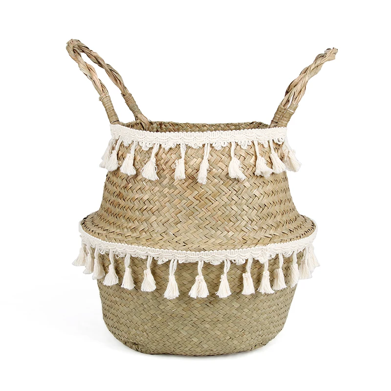 

Household Natural Seagrass Wicker Hanging Basket Woven Storage Pot Garden Flower Vase Hanging Basket For Toy Storage Basket