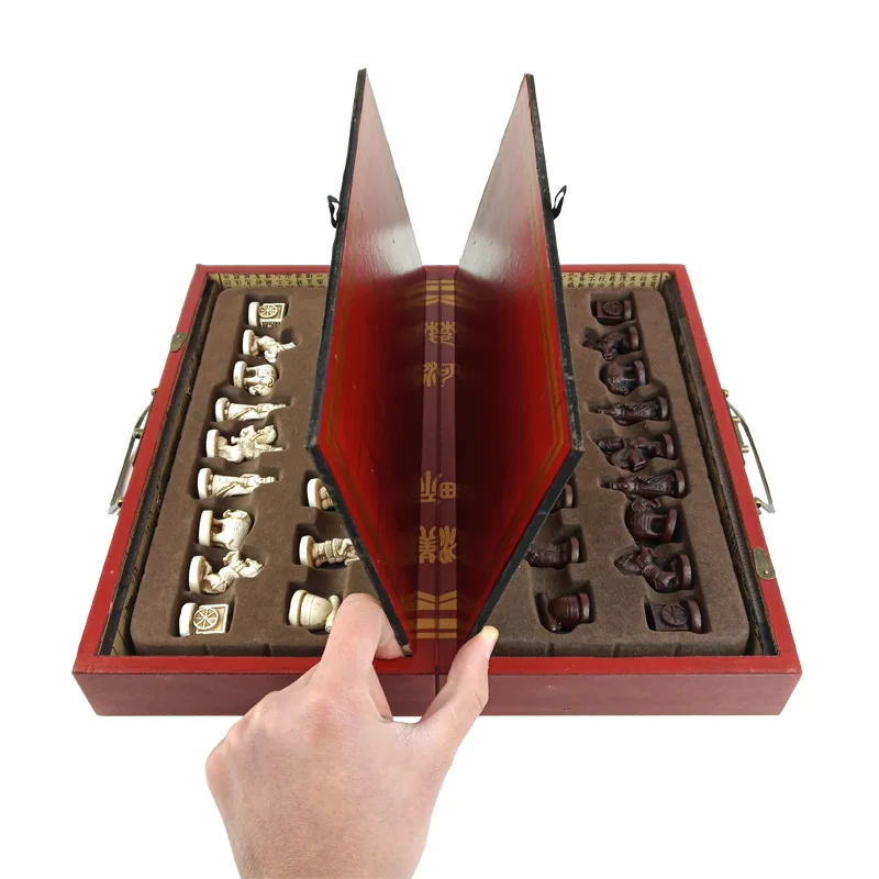 Yernea High-grade Wooden Chinese Chess Game Set Folding Chessboard Chinese Traditions Chess Resin Chess Pieces New Board Game